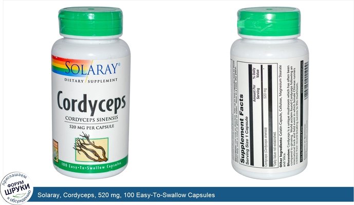 Solaray, Cordyceps, 520 mg, 100 Easy-To-Swallow Capsules