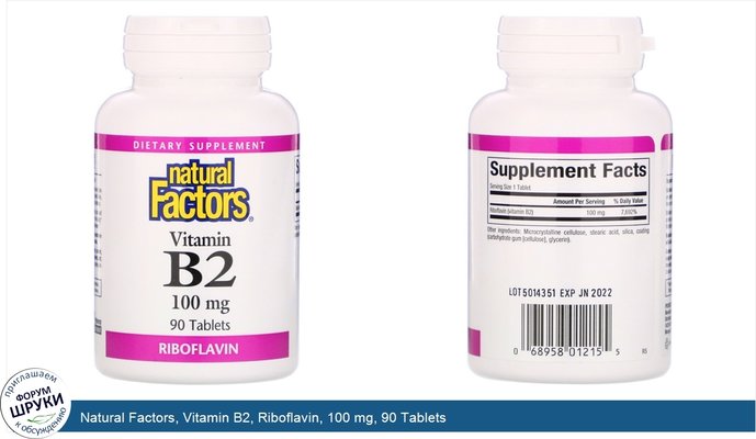 Natural Factors, Vitamin B2, Riboflavin, 100 mg, 90 Tablets