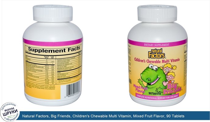 Natural Factors, Big Friends, Children\'s Chewable Multi Vitamin, Mixed Fruit Flavor, 90 Tablets