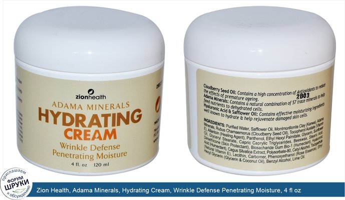 Zion Health, Adama Minerals, Hydrating Cream, Wrinkle Defense Penetrating Moisture, 4 fl oz (120 ml)