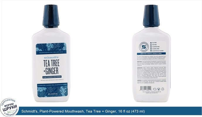 Schmidt\'s, Plant-Powered Mouthwash, Tea Tree + Ginger, 16 fl oz (473 ml)