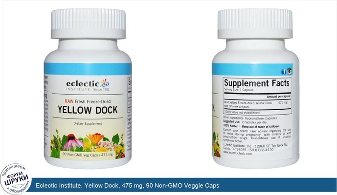 Eclectic Institute, Yellow Dock, 475 mg, 90 Non-GMO Veggie Caps