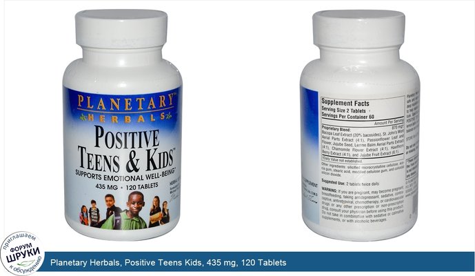 Planetary Herbals, Positive Teens Kids, 435 mg, 120 Tablets