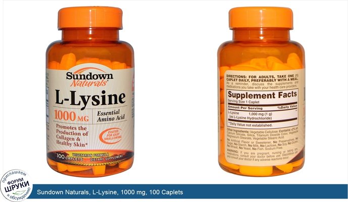 Sundown Naturals, L-Lysine, 1000 mg, 100 Caplets