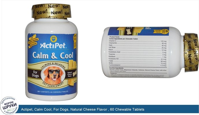 Actipet, Calm Cool, For Dogs, Natural Cheese Flavor , 60 Chewable Tablets