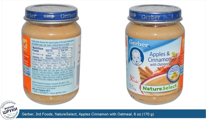 Gerber, 3rd Foods, NatureSelect, Apples Cinnamon with Oatmeal, 6 oz (170 g)