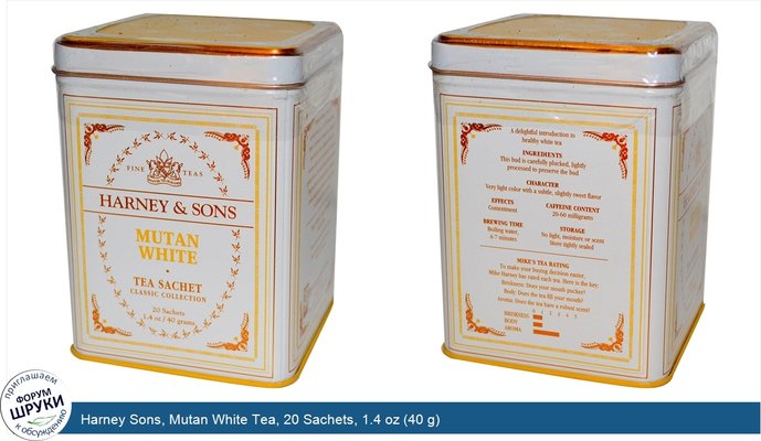 Harney Sons, Mutan White Tea, 20 Sachets, 1.4 oz (40 g)