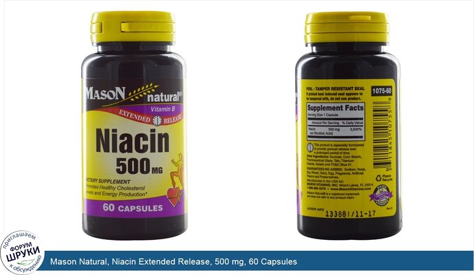 Mason Natural, Niacin Extended Release, 500 mg, 60 Capsules