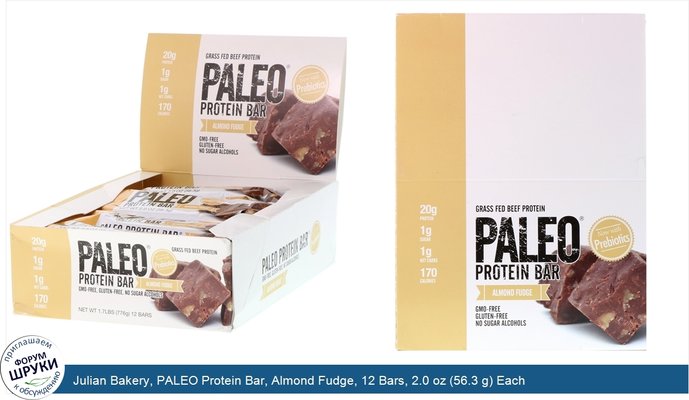 Julian Bakery, PALEO Protein Bar, Almond Fudge, 12 Bars, 2.0 oz (56.3 g) Each