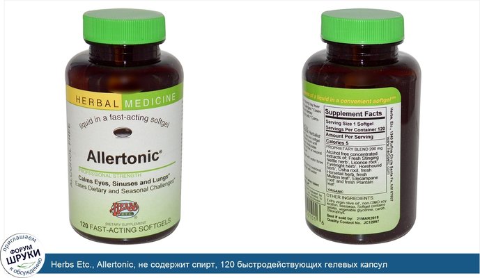 Herbs Etc., Allertonic, не содержит спирт, 120 быстродействующих гелевых капсул