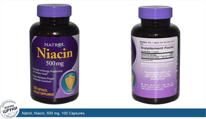 Natrol, Niacin, 500 mg, 100 Capsules