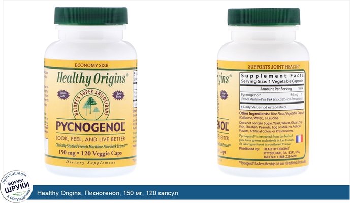 Healthy Origins, Пикногенол, 150 мг, 120 капсул