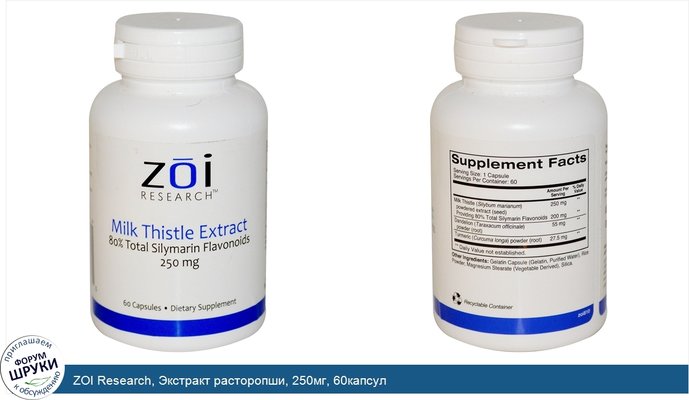 ZOI Research, Экстракт расторопши, 250мг, 60капсул