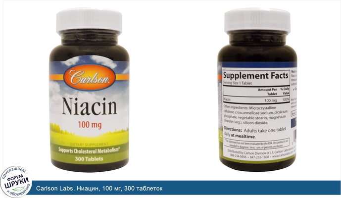 Carlson Labs, Ниацин, 100 мг, 300 таблеток