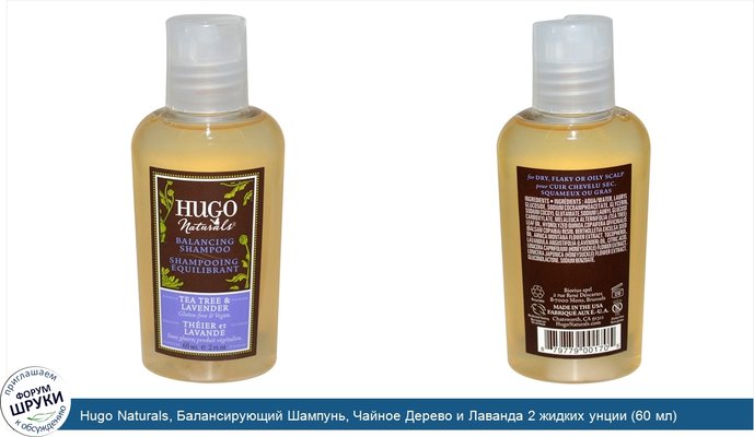 Hugo Naturals, Балансирующий Шампунь, Чайное Дерево и Лаванда 2 жидких унции (60 мл)