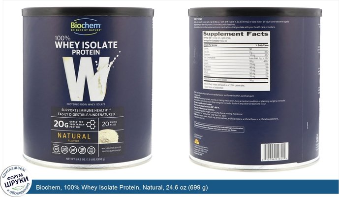 Biochem, 100% Whey Isolate Protein, Natural, 24.6 oz (699 g)