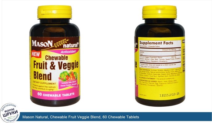 Mason Natural, Chewable Fruit Veggie Blend, 60 Chewable Tablets