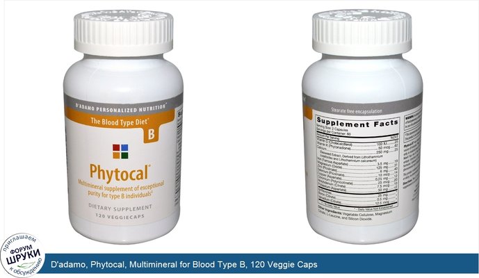 D\'adamo, Phytocal, Multimineral for Blood Type B, 120 Veggie Caps