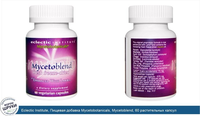 Eclectic Institute, Пищевая добавка Mycetobotanicals, Mycetoblend, 60 растительных капсул