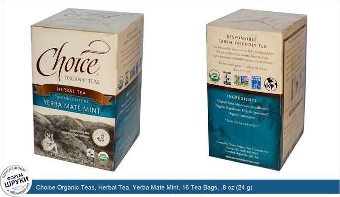 Choice Organic Teas, Herbal Tea, Yerba Mate Mint, 16 Tea Bags, .8 oz (24 g)