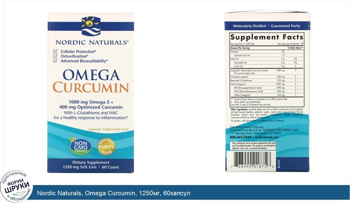 Nordic Naturals, Omega Curcumin, 1250мг, 60капсул