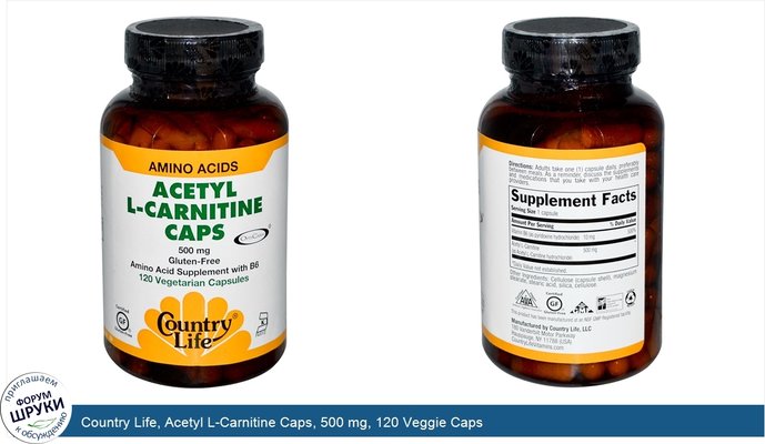 Country Life, Acetyl L-Carnitine Caps, 500 mg, 120 Veggie Caps