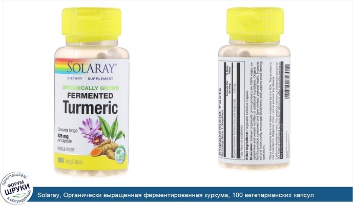 Solaray, Органически выращенная ферментированная куркума, 100 вегетарианских капсул