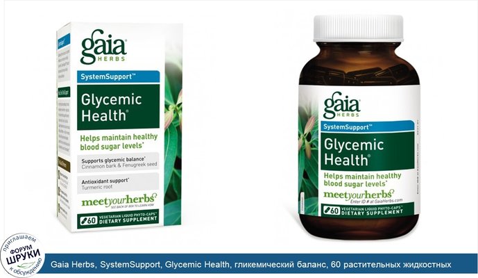 Gaia Herbs, SystemSupport, Glycemic Health, гликемический баланс, 60 растительных жидкостных капсул