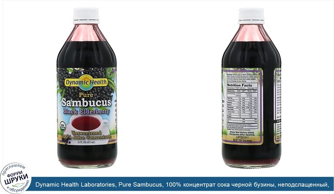 Dynamic Health Laboratories, Pure Sambucus, 100% концентрат сока черной бузины, неподслащенный, 473мл (16жидк.унций)