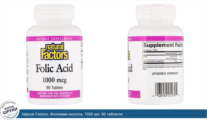 Natural Factors, Фолиевая кислота, 1000 мкг, 90 таблеток