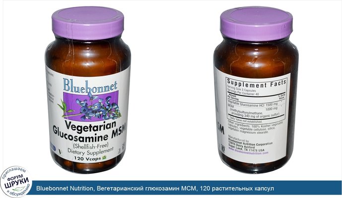 Bluebonnet Nutrition, Вегетарианский глюкозамин МСМ, 120 растительных капсул