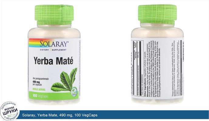 Solaray, Yerba Mate, 490 mg, 100 VegCaps
