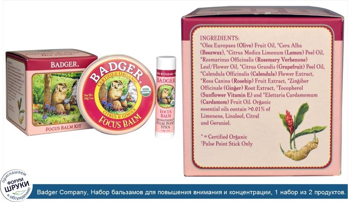 Badger Company, Набор бальзамов для повышения внимания и концентрации, 1 набор из 2 продуктов.