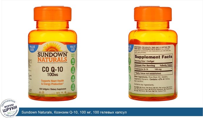 Sundown Naturals, Коэнзим Q-10, 100 мг, 100 гелевых капсул
