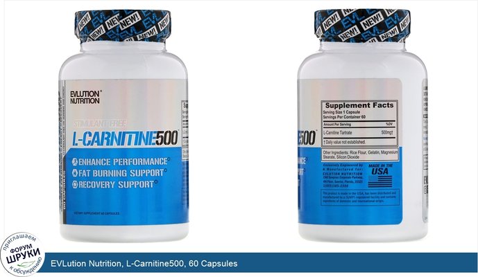 EVLution Nutrition, L-Carnitine500, 60 Capsules