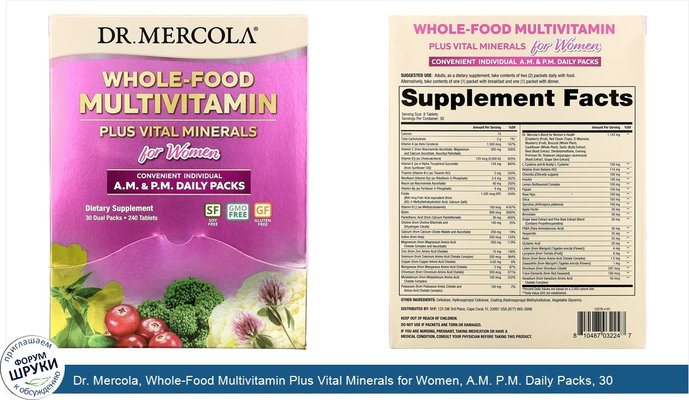 Dr. Mercola, Whole-Food Multivitamin Plus Vital Minerals for Women, A.M. P.M. Daily Packs, 30 Dual Packs