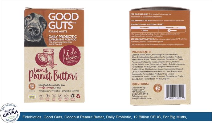 Fidobiotics, Good Guts, Coconut Peanut Butter, Daily Probiotic, 12 Billion CFUS, For Big Mutts, 1.4 oz (40 g)