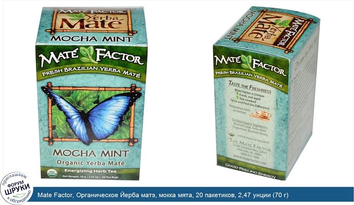 Mate Factor, Органическое Йерба матэ, мокка мята, 20 пакетиков, 2,47 унции (70 г)