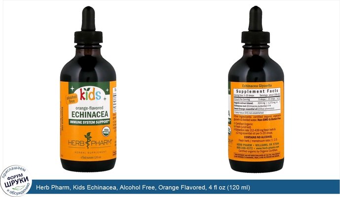 Herb Pharm, Kids Echinacea, Alcohol Free, Orange Flavored, 4 fl oz (120 ml)