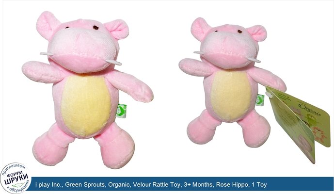 i play Inc., Green Sprouts, Organic, Velour Rattle Toy, 3+ Months, Rose Hippo, 1 Toy