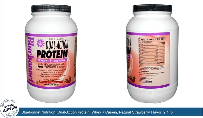 Bluebonnet Nutrition, Dual-Action Protein, Whey + Casein, Natural Strawberry Flavor, 2.1 lb (952 g)