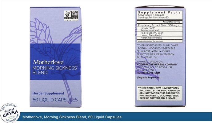 Motherlove, Morning Sickness Blend, 60 Liquid Capsules