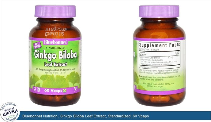 Bluebonnet Nutrition, Ginkgo Biloba Leaf Extract, Standardized, 60 Vcaps
