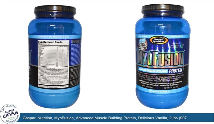 Gaspari Nutrition, MyoFusion, Advanced Muscle Building Protein, Delicious Vanilla, 2 lbs (907.17 g)