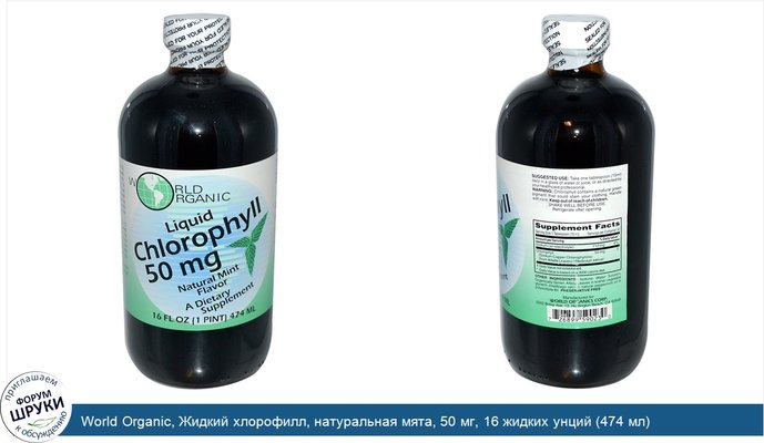 World Organic, Жидкий хлорофилл, натуральная мята, 50 мг, 16 жидких унций (474 мл)