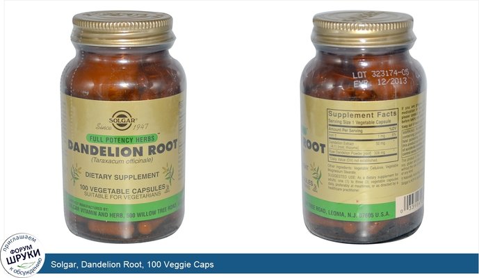 Solgar, Dandelion Root, 100 Veggie Caps