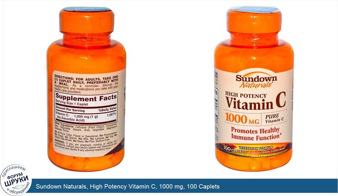 Sundown Naturals, High Potency Vitamin C, 1000 mg, 100 Caplets