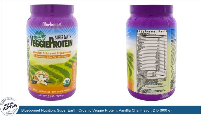 Bluebonnet Nutrition, Super Earth, Organic Veggie Protein, Vanillla Chai Flavor, 2 lb (900 g)