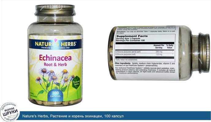 Nature\'s Herbs, Растение и корень эхинацеи, 100 капсул