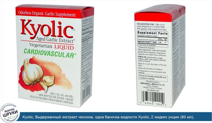 Kyolic, Выдержанный экстракт чеснока, одна баночка жидкости Kyolic, 2 жидких унции (60 мл), плюс 60 наполняемых растительных капсул